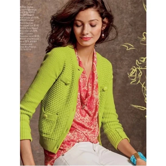 Cabi Loren Chartreuse Green Cardigan size M - Picture 3 of 10